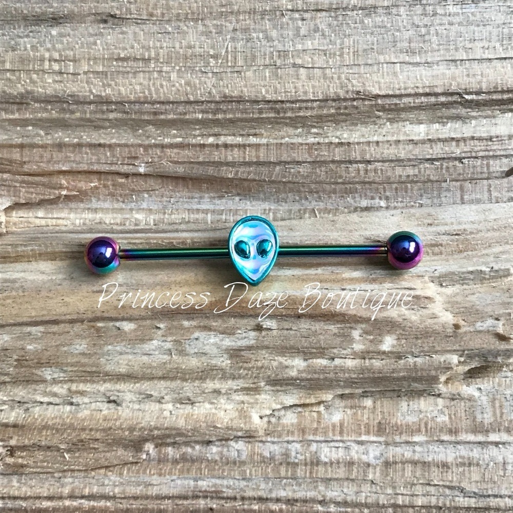 Rainbow‎ Alien Industrial Barbell Earring